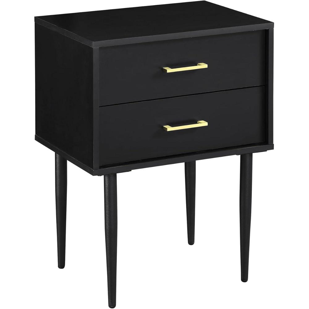 imageWalker Edison Modern Olivia 2Drawer Rectangle Nightstand Bedroom Side Table Living Room Small End Accent Table 20 Inch BlackBlack