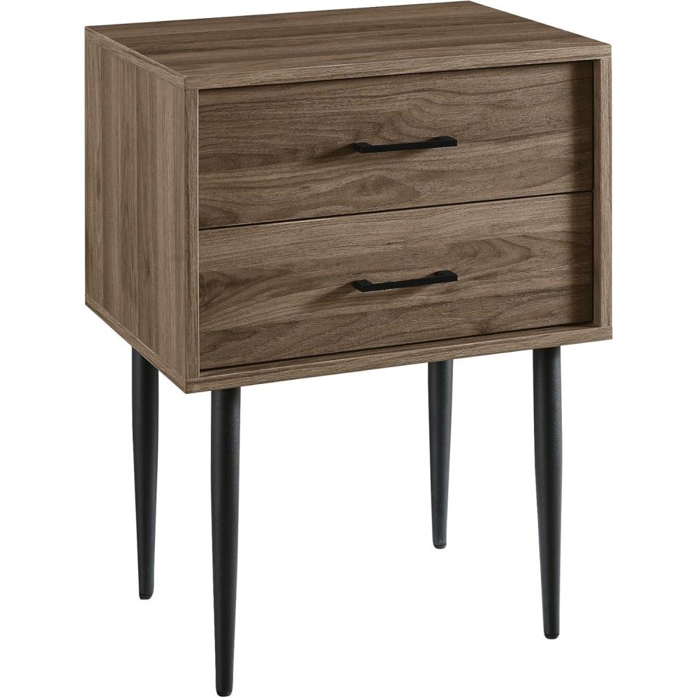 imageWalker Edison Modern Olivia 2Drawer Rectangle Nightstand Bedroom Side Table Living Room Small End Accent Table 20 Inch BlackSlate Grey