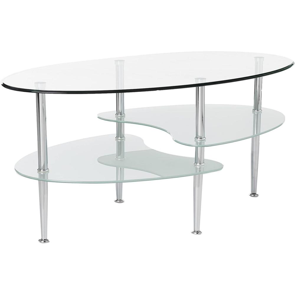 imageWalker Edison Modern Oval Glass Coffee Table Living Room Accent Ottoman Storage Shelf 37 Inch GlassOval Coffee Table