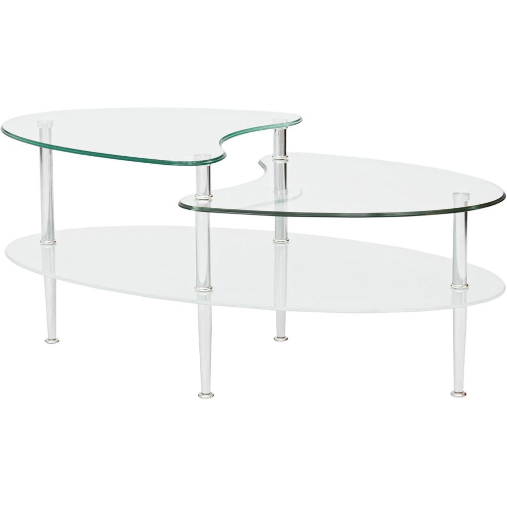 imageWalker Edison Modern Oval Glass Coffee Table Living Room Accent Ottoman Storage Shelf 37 Inch GlassWave Coffee Table