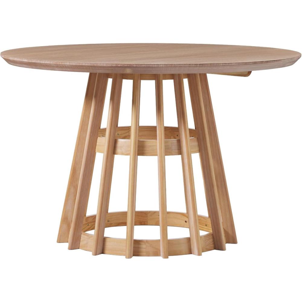 imageWalker Edison Modern Slatted Wood Pedestal Base Dining Table 48 Inch Cerused WhiteCerused White