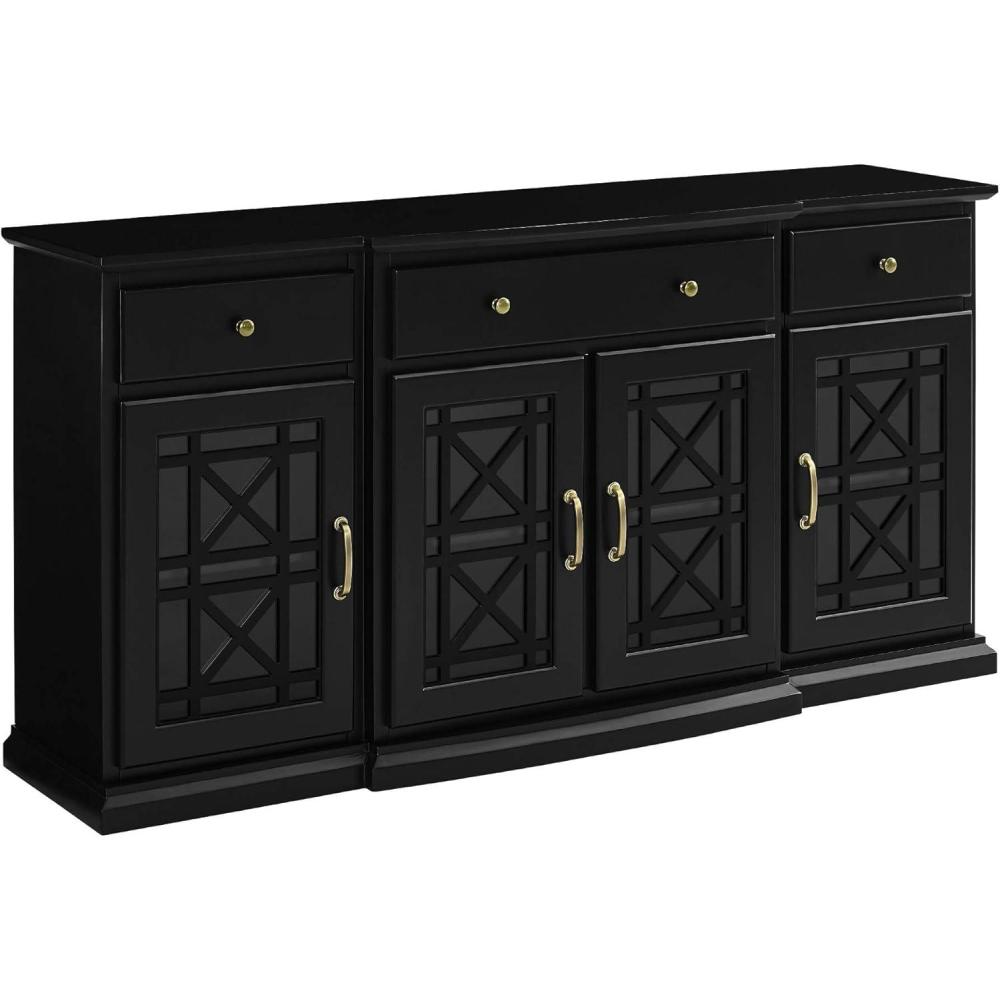 imageWalker Edison Modern Wood Glass Door Buffet Sideboard Living RoomEntryway Serving Storage Cabinet DoorsDining Room Console 60 Inch Dark TealBlack