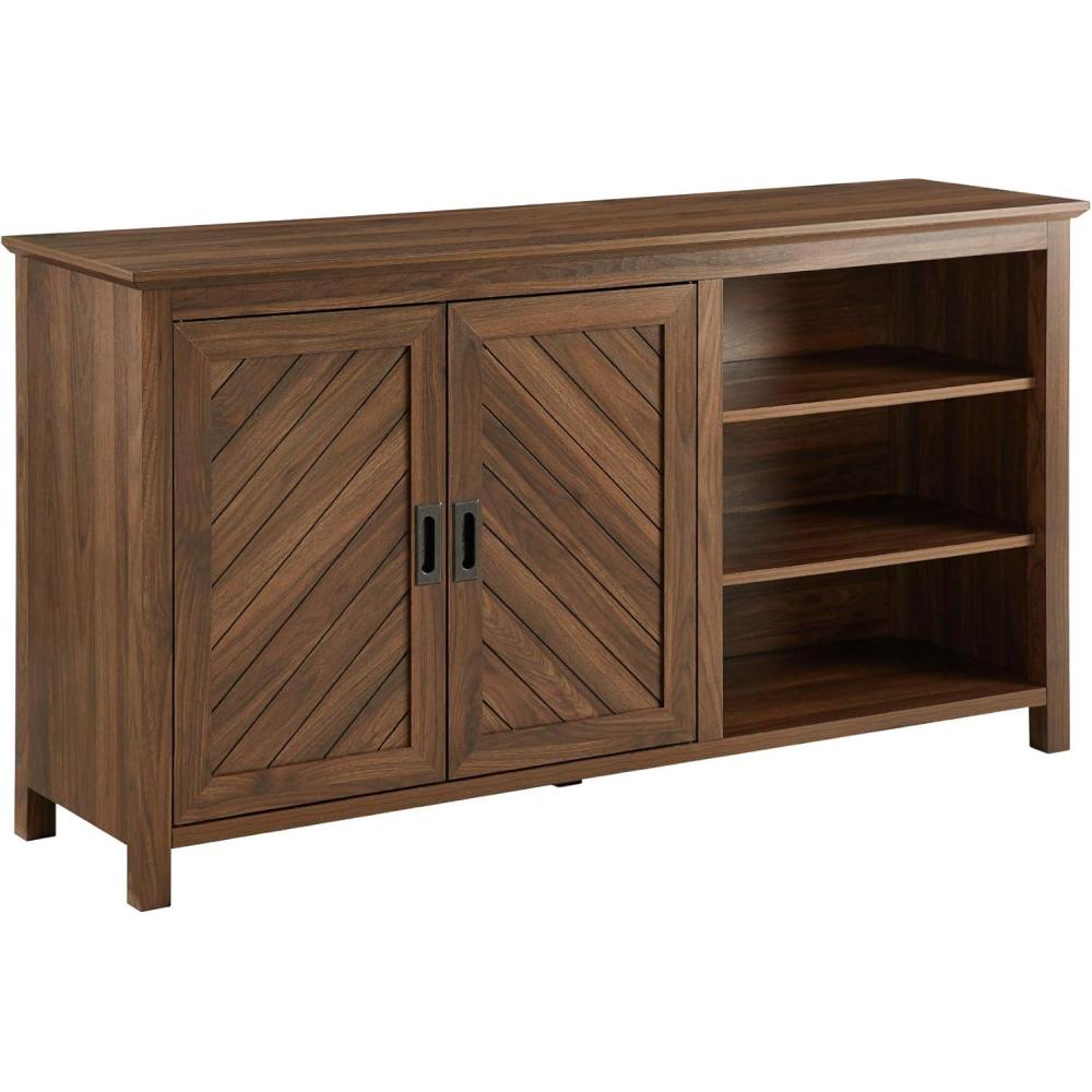 imageWalker Edison Modern Wood Grooved Buffet Sideboard with Open StorageEntryway Serving Storage Cabinet DoorsDining Room Console 58 Inch Dark WalnutDark Walnut
