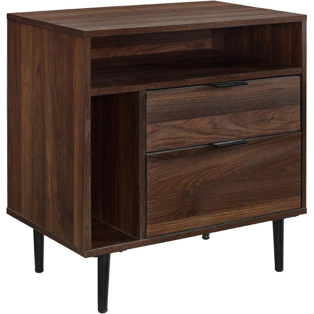 imageWalker Edison Modern Wood Nightstand Side Table Bedroom Storage Drawer and Shelf Bedside End Table 25 Inch Dark WalnutWalnut Brown