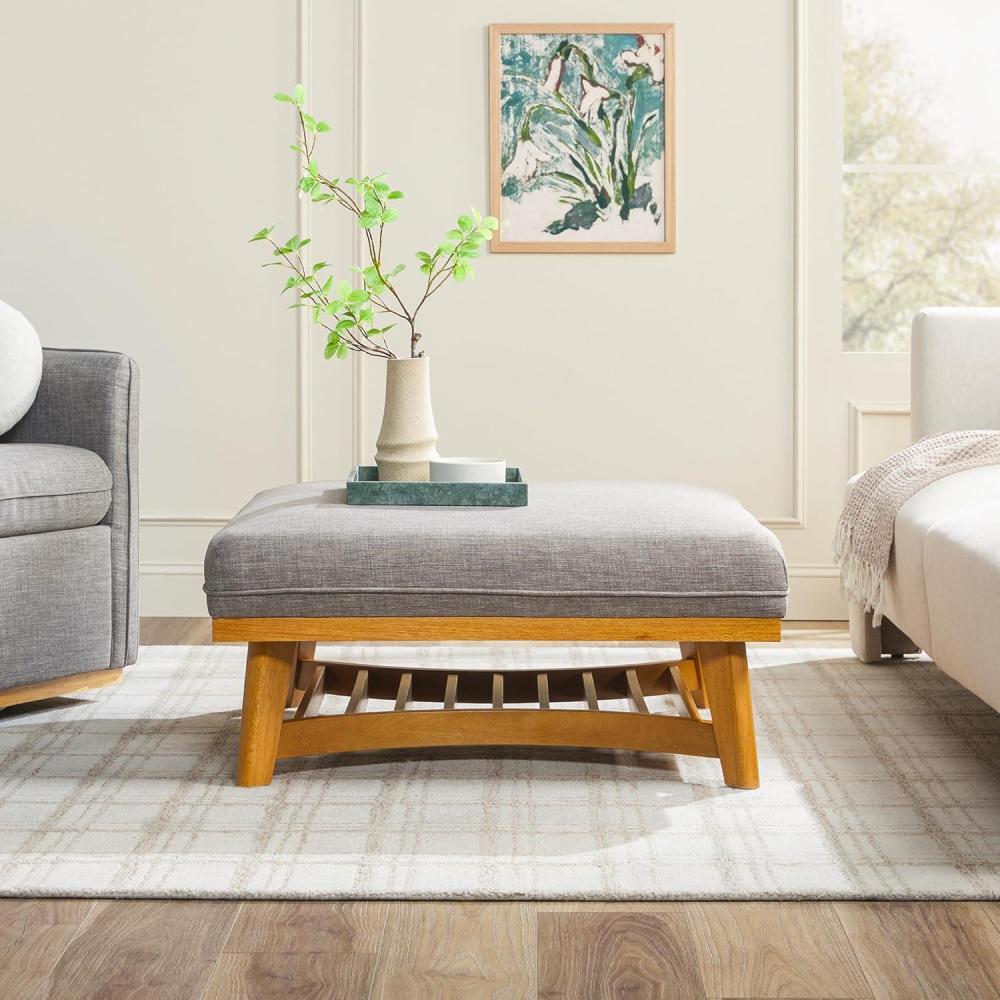 imageWalker Edison Nash Modern Farmhouse Large Oversized Linen Ottoman CreamDark Grey