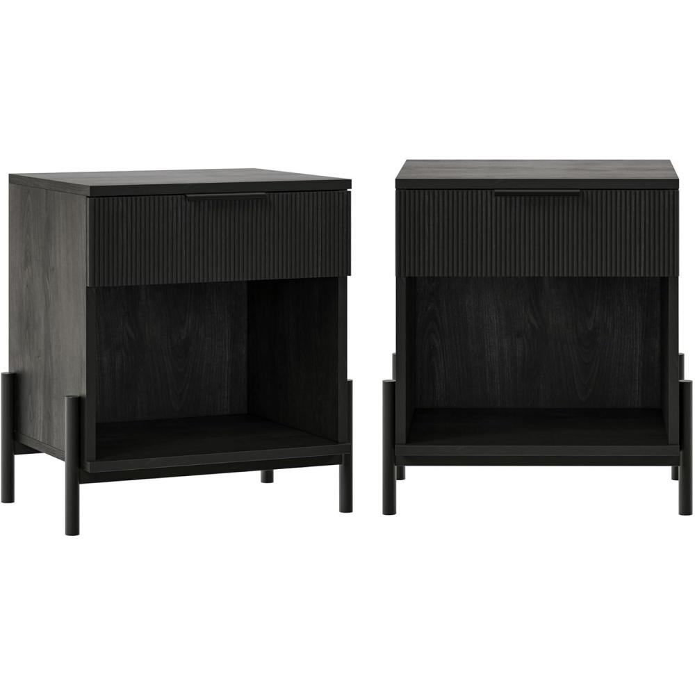 imageWalker Edison Paris Modern ReededDrawer Nightstand with Open Storage 24 Inch BlackBlack