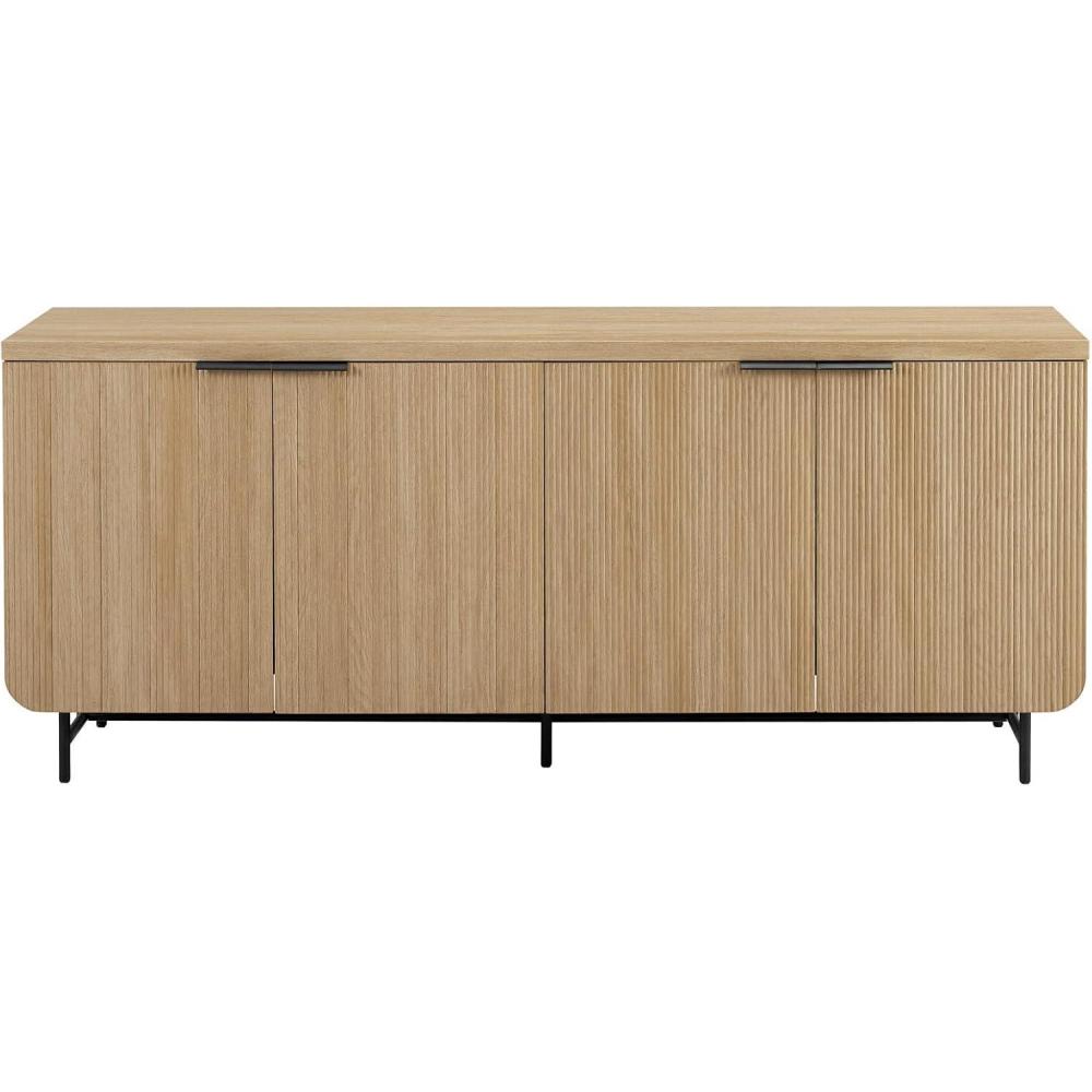imageWalker Edison Reema Fluted 4Door Kitchen Sideboard Buffet Console 69 Inch Coastal OakCoastal OakBlack