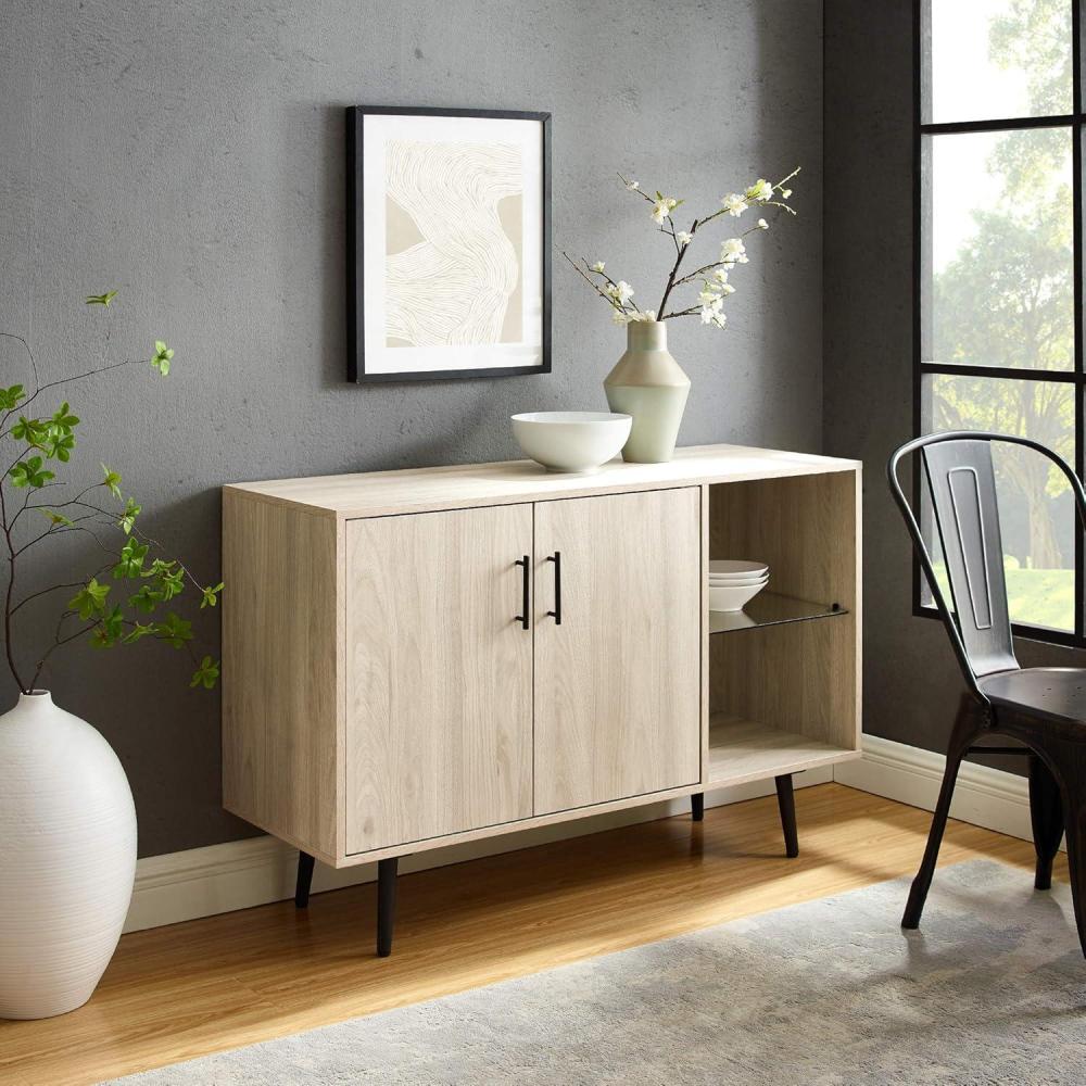 imageWalker Edison Saxon Modern Glass Shelf TV Stand for TVs up to 58 Inches 52 Inch Dark WalnutBirch