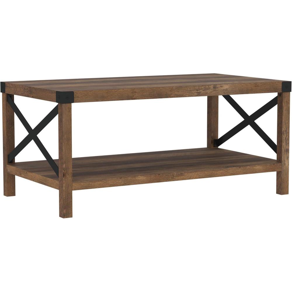 imageWalker Edison Sedalia Modern Farmhouse Metal X Coffee Table 40 Inch Stone GreyRustic Oak