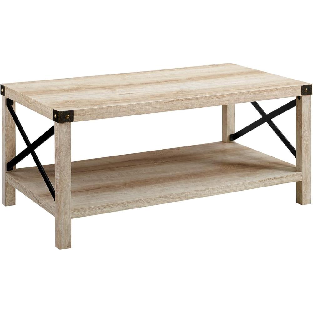 imageWalker Edison Sedalia Modern Farmhouse Metal X Coffee Table 40 Inch Stone GreyWhite Oak