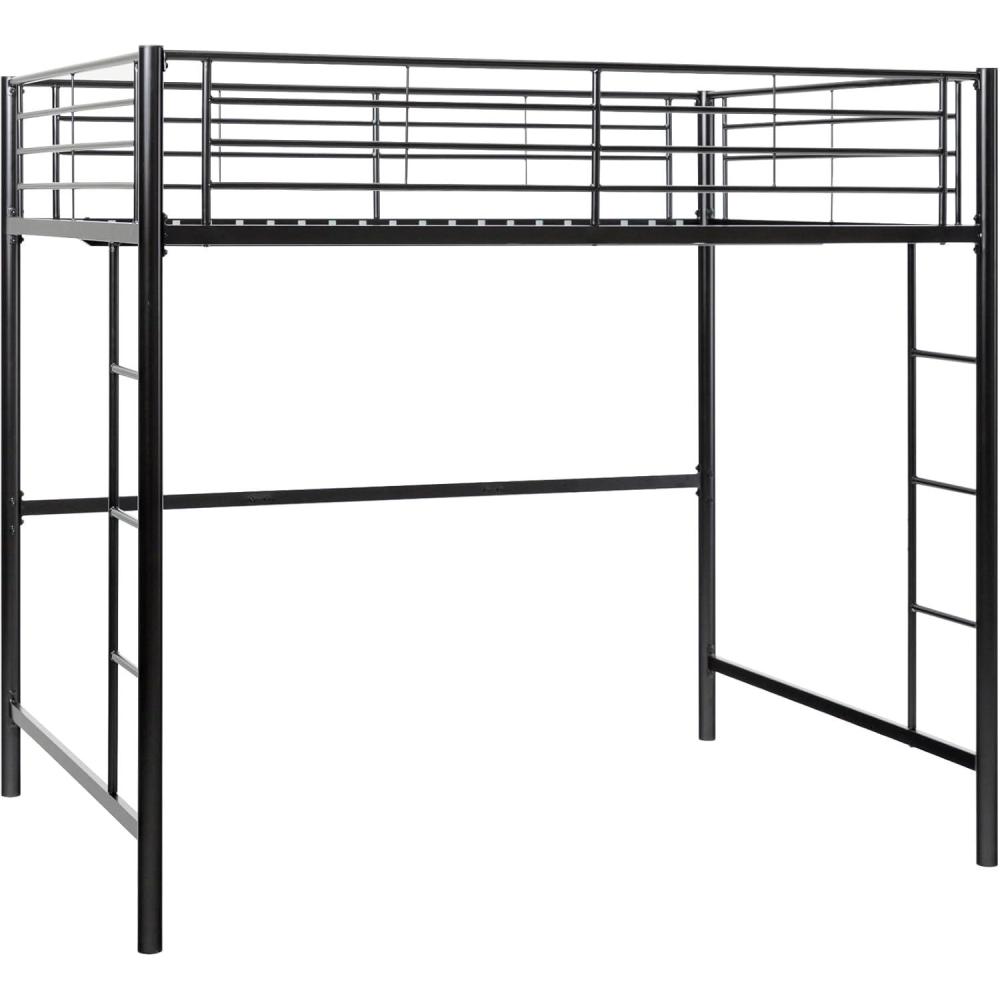 imageWalker Edison Silver Metal Twin over Loft Bunk Bed Twin Size Bedframe with LadderBlack
