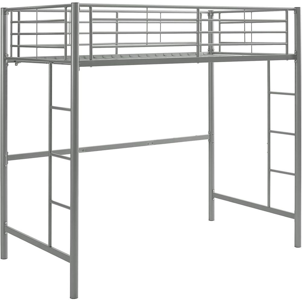 imageWalker Edison Silver Metal Twin over Loft Bunk Bed Twin Size Bedframe with LadderSilver