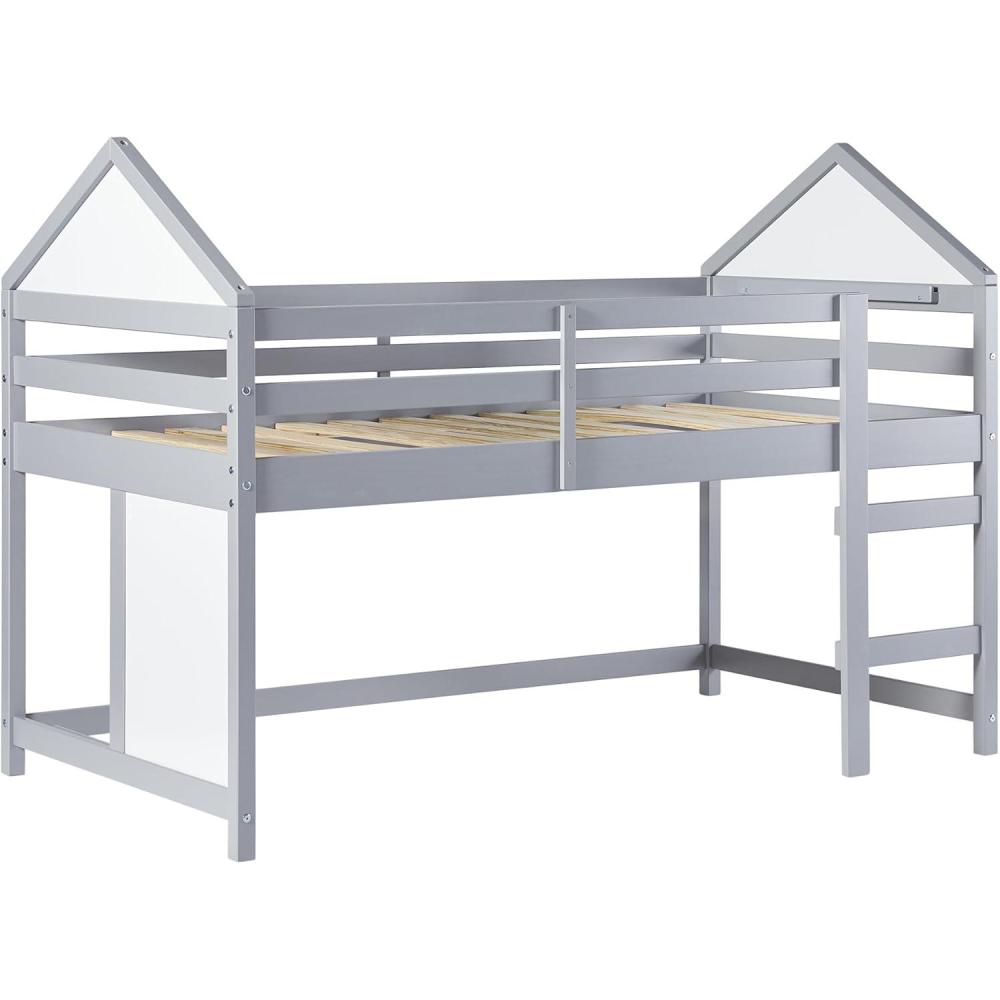 imageWalker Edison Skylar Kids Twin Low Loft Bed with Rails Solid Wood No Box Spring Required GreyGrey