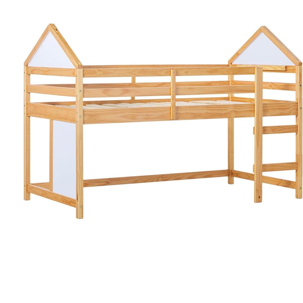 imageWalker Edison Skylar Kids Twin Low Loft Bed with Rails Solid Wood No Box Spring Required GreyNatural Pine
