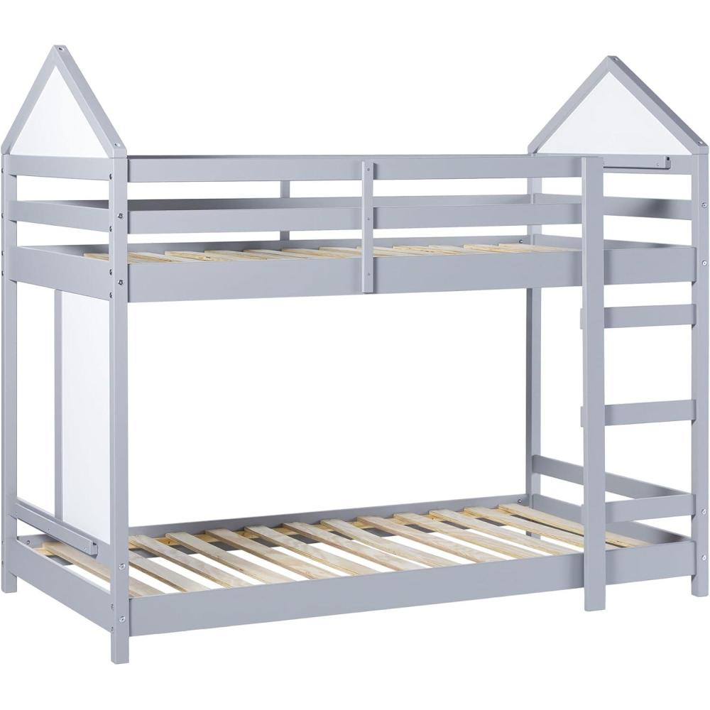 imageWalker Edison Skylar Kids Twin Over Twin Solid Wood Bunk Bed Builtin Ladder No Box Spring Required Natural PineGrey