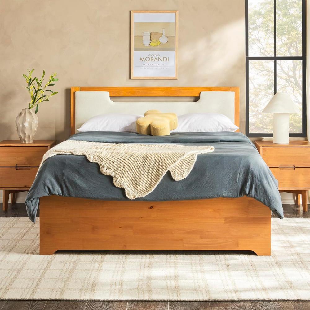 imageWalker Edison Sloane Upholstered ampamp Solid Wood Bed with Storage Drawers Queen WalnutCaramel