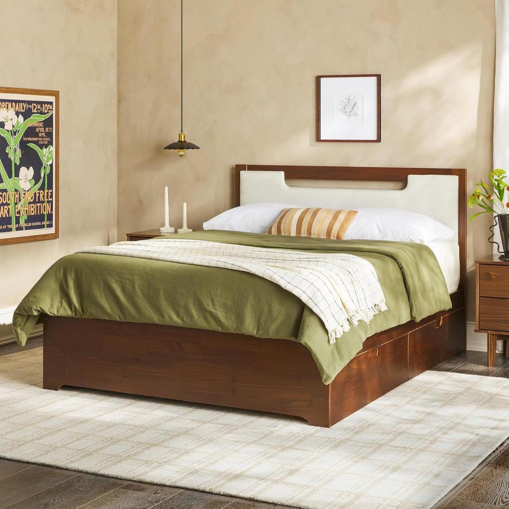 imageWalker Edison Sloane Upholstered ampamp Solid Wood Bed with Storage Drawers Queen WalnutWalnut
