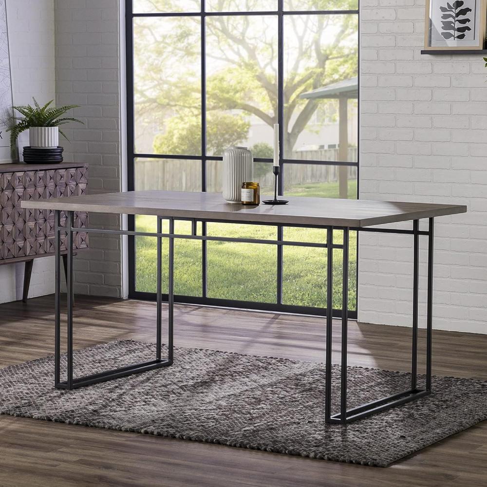imageWalker Edison Sutton Wood and Dual Metal Leg Dining Table 60 Inch GreyGrey