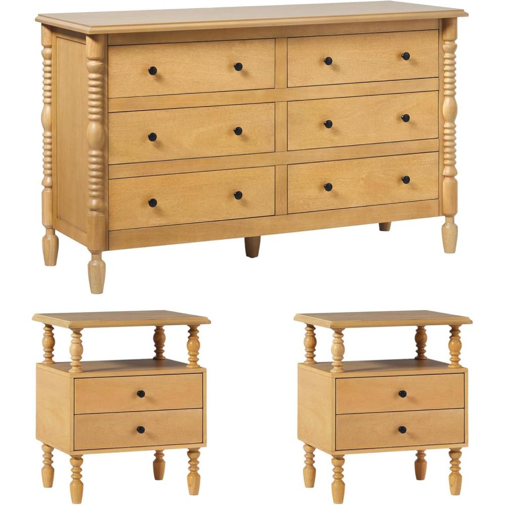 imageWalker Edison Traditional EZ Assembly Vivienne Two 2Drawer Nightstands and 6Drawer Dresser 3Piece Natural