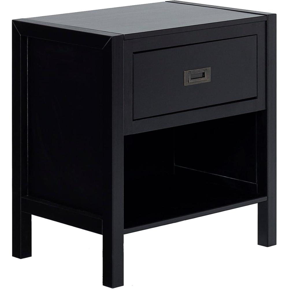 imageWalker Edison Traditional Simple Wood Rectangle Side Table Living Room Storage Small End Table 1 Drawer BlackBlack