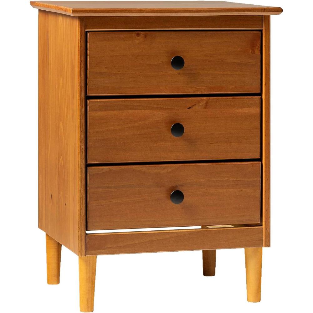 imageWalker Edison Traditional Wood 3 Drawer Nightstand Side Table Bedroom Storage Drawer and Shelf Bedside End Table 18 Inch CaramelCaramel