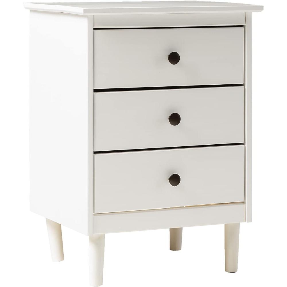imageWalker Edison Traditional Wood 3 Drawer Nightstand Side Table Bedroom Storage Drawer and Shelf Bedside End Table 18 Inch CaramelWhite