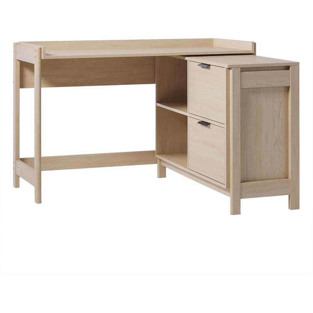 imageWalker Edison Transitional Office Design Writing Desk with Drawers and Open Cubbies Spacious Desktop Reversible Fit Complementary in Living Spaces 4975L BlackCoastal Oak