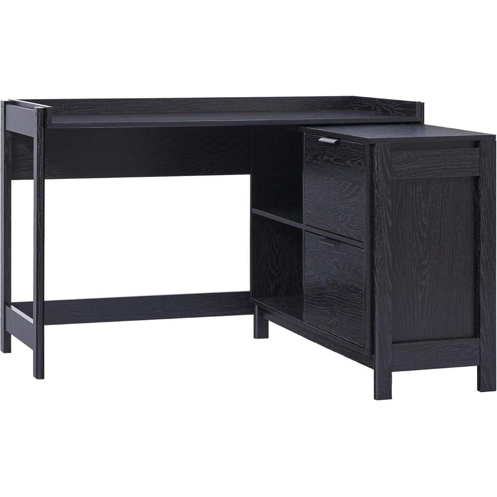 imageWalker Edison Transitional Office Design Writing Desk with Drawers and Open Cubbies Spacious Desktop Reversible Fit Complementary in Living Spaces 4975L BlackBlack