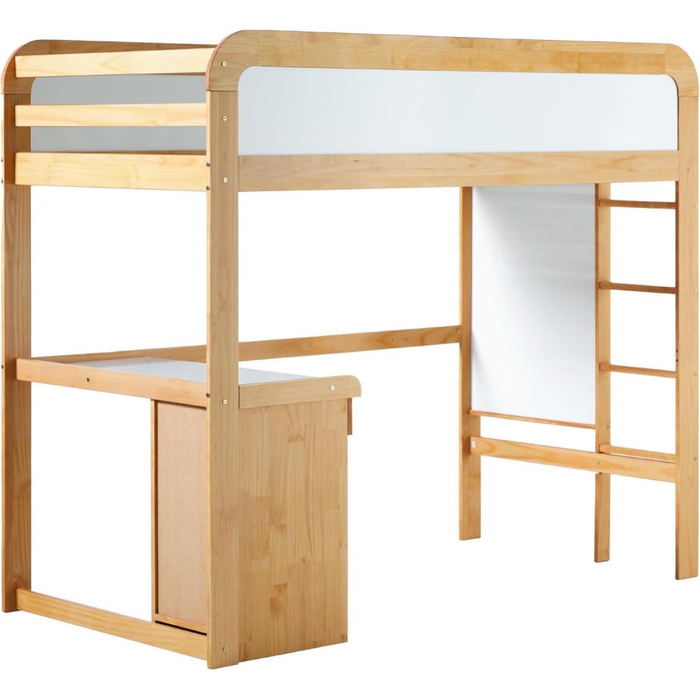 imageWalker Edison Twin Contemporary Solid Wood Loft Bed with Desk Builtin Ladder No Box Spring Required Twin Size WalnutNatural Pine