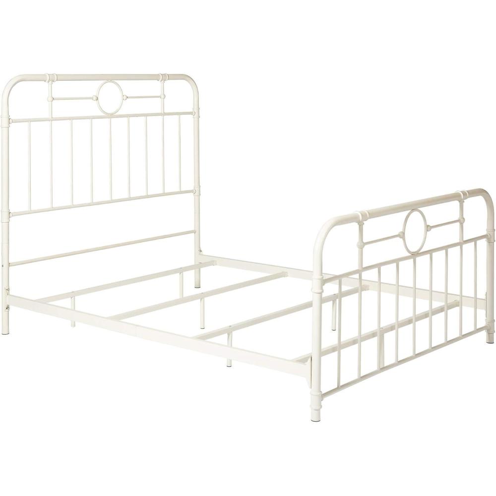 imageWalker Edison Vintage Metal Iron Pipe Queen Size Bed Headboard Bedroom Headboard Footboard Bed Frame Bedroom Queen BronzeWhite