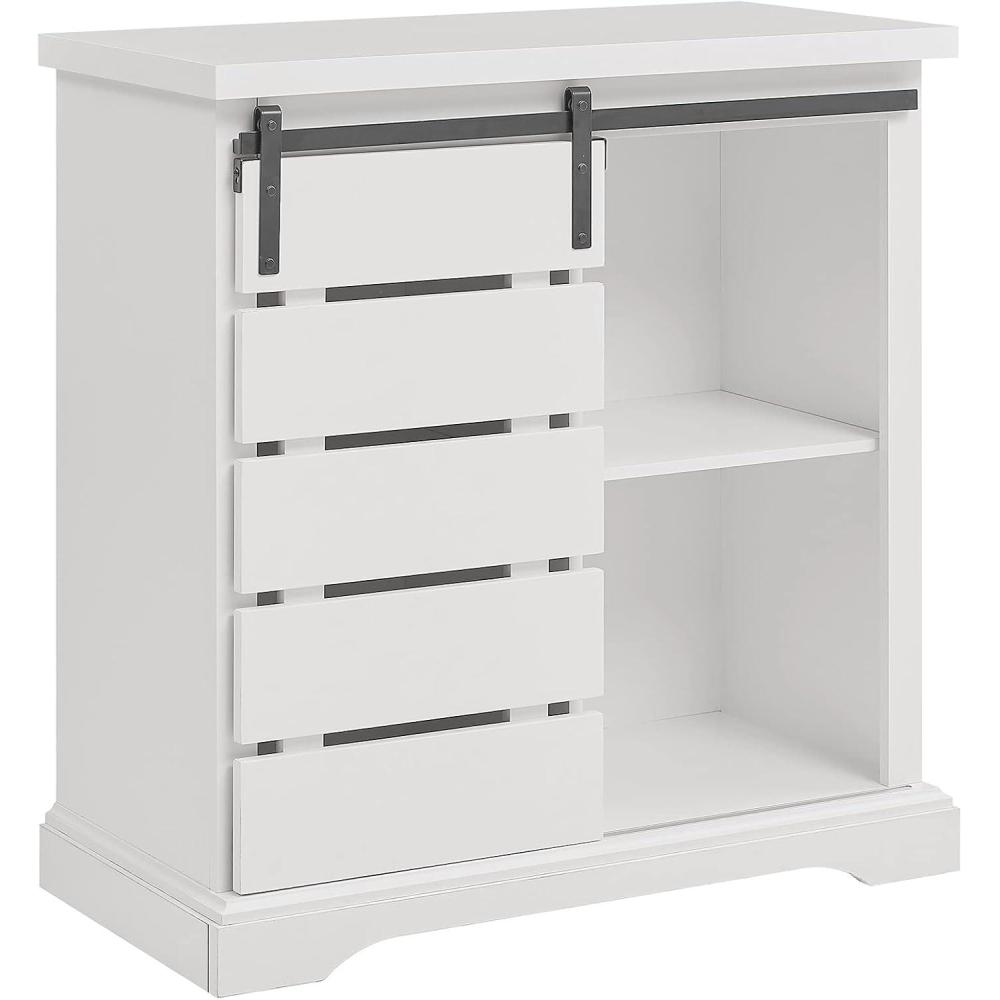 imageWalker Edison Willa Modern Farmhouse Sliding Single Slat Door Storage Console 32 Inch White and Rustic OakWhite