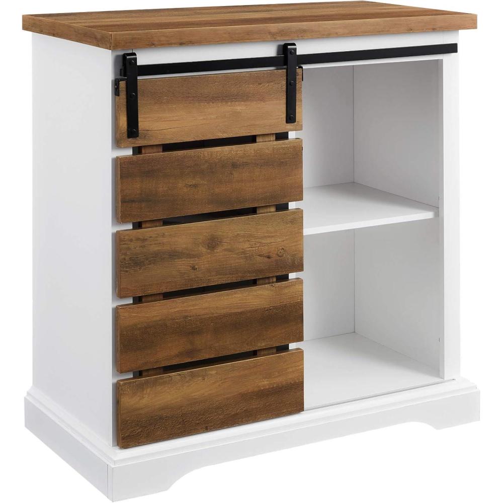 imageWalker Edison Willa Modern Farmhouse Sliding Single Slat Door Storage Console 32 Inch White and Rustic OakWhite and Rustic Oak