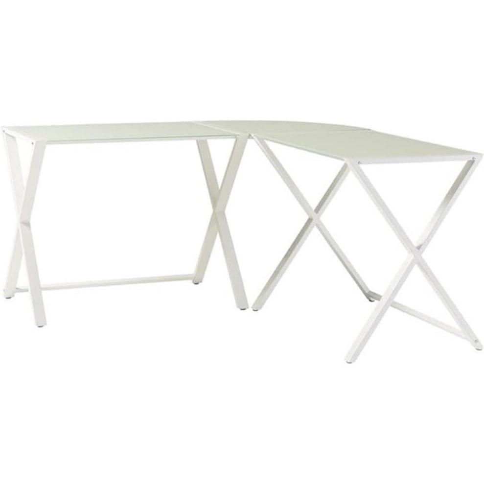 imageWalker Edison Wright Modern X Leg Glass Top Corner Computer Gaming L Shape Desk Home Office 51 Inch White