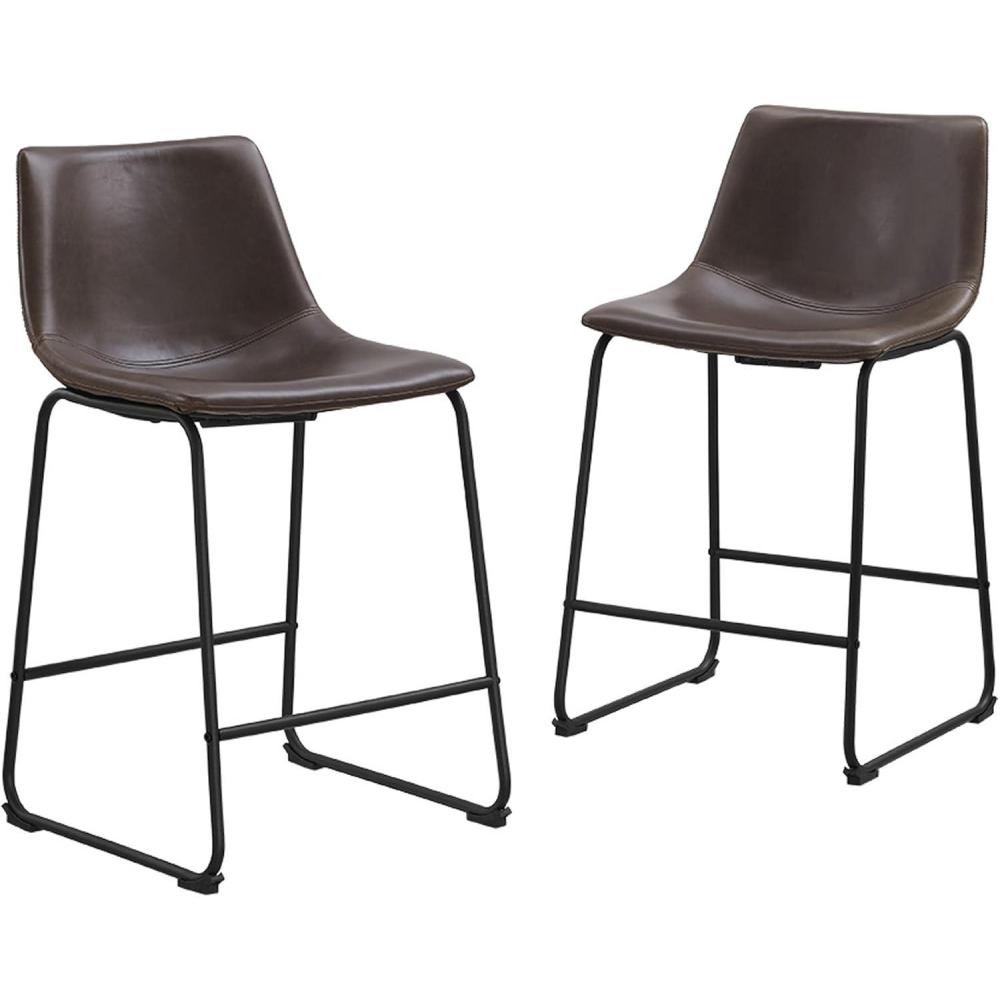 imageWalker Edison Xuma Modern Faux Leather Armless Low Back Counter Stool Set of 2 Whiskey BrownBrown