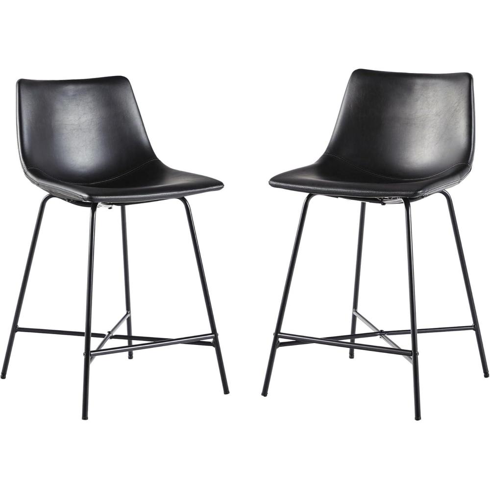 imageWalker Edison Xuma Modern Faux Leather Armless Low Back Counter Stool Set of 2 Whiskey BrownModern Black