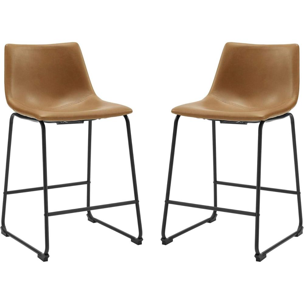 imageWalker Edison Xuma Modern Faux Leather Armless Low Back Counter Stool Set of 2 Whiskey BrownWhiskey Brown