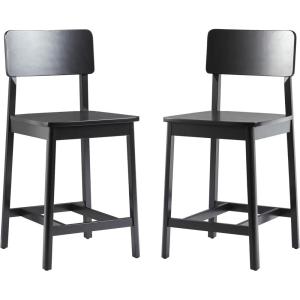 Walker Edison 2-Piece Minimalist Solid Wood Counter Stool, Set of 2, Black(Black)