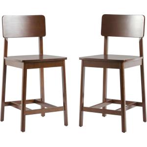 Walker Edison 2-Piece Minimalist Solid Wood Counter Stool, Set of 2, Black(Walnut)