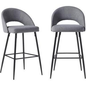 Walker Edison 2-Piece Modern Metal-Frame Upholstered Barstool, Set of 2, Charcoal(Charcoal)