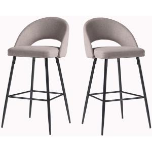 Walker Edison 2-Piece Modern Metal-Frame Upholstered Barstool, Set of 2, Charcoal(Mushroom)