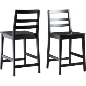 Walker Edison 2-Piece Modern Solid Wood Ladder-Back Counter Stool, Set of 2, Walnut(Black)