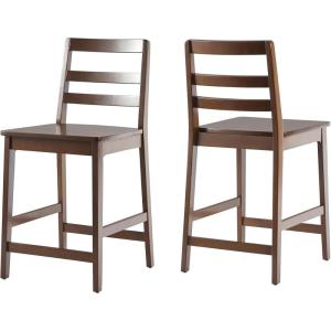 Walker Edison 2-Piece Modern Solid Wood Ladder-Back Counter Stool, Set of 2, Walnut(Walnut)