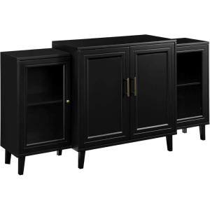 Walker Edison 4-Door Tiered Modern-Sideboard-Buffet Stand for Storage, 62, Black(Black)