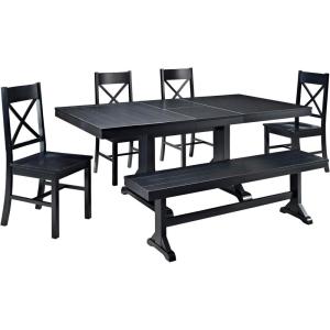 Walker Edison 6 to 8 Person Wood Modern Farmhouse Expandable Dining Room Table with Leaf Kitchen Dining Chairs, 60 Inch, Antique Black(Black)