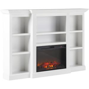 Walker Edison 70” Traditional Mantel Fireplace, Freestanding Electric Fireplace with Shelves to Display Decor or Books, Heats Rooms up to 1,000 Square Feet, 12.5″ D x 45″ H, Brown(White)