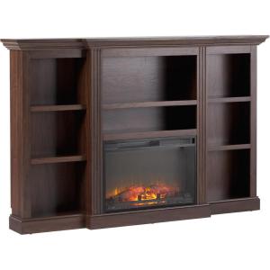 Walker Edison 70” Traditional Mantel Fireplace, Freestanding Electric Fireplace with Shelves to Display Decor or Books, Heats Rooms up to 1,000 Square Feet, 12.5″ D x 45″ H, Brown(Brown)