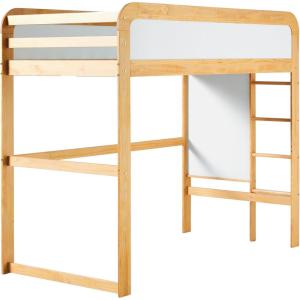Walker Edison Adyn Kids Twin Solid Wood Loft Bed, Built-in Ladder and White Board, No Box Spring Required, Walnut(Natural Pine)