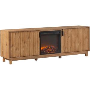 Walker Edison Arundo Fluted TV Stand for TVs up to 65 Inches, 58″ TV Stand, Mocha(English Oak)