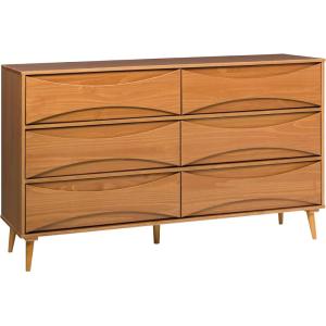 Walker Edison Atticus Mid-Century Modern Detailed 6-Drawer Solid Wood Dresser, 59 Inch, Walnut(Caramel)