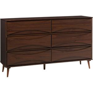 Walker Edison Atticus Mid-Century Modern Detailed 6-Drawer Solid Wood Dresser, 59 Inch, Walnut(Walnut)